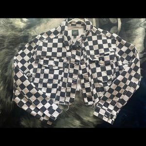 Checkered denim crop jacket